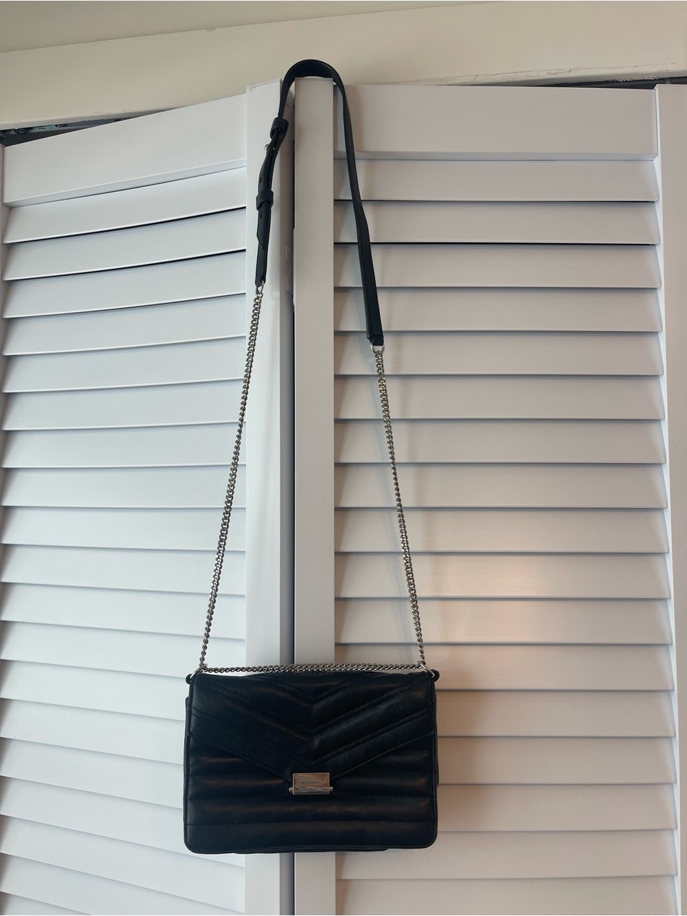 All Saints Black Quilted Leather Crossbody with Chain Strap